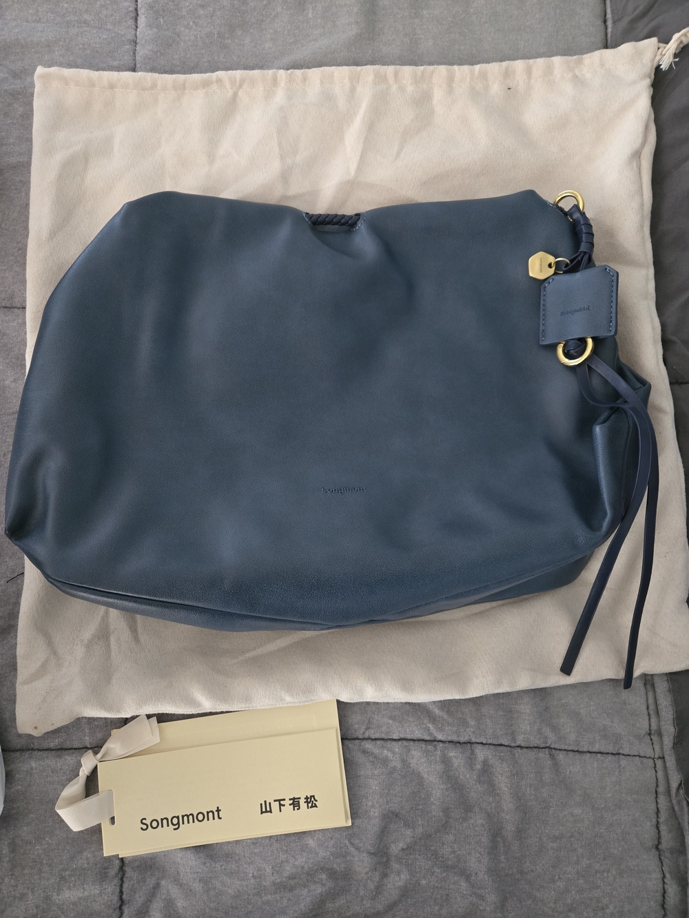 Songmont Deep Blue Leather Hobo Bag